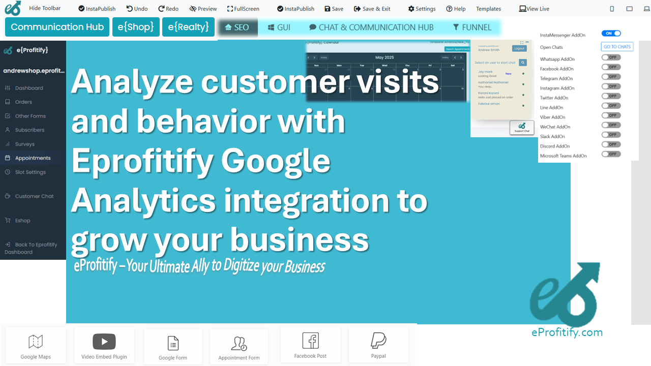 Analyze customer visits and behavior with Eprofitify Google Analytics integration to grow your business